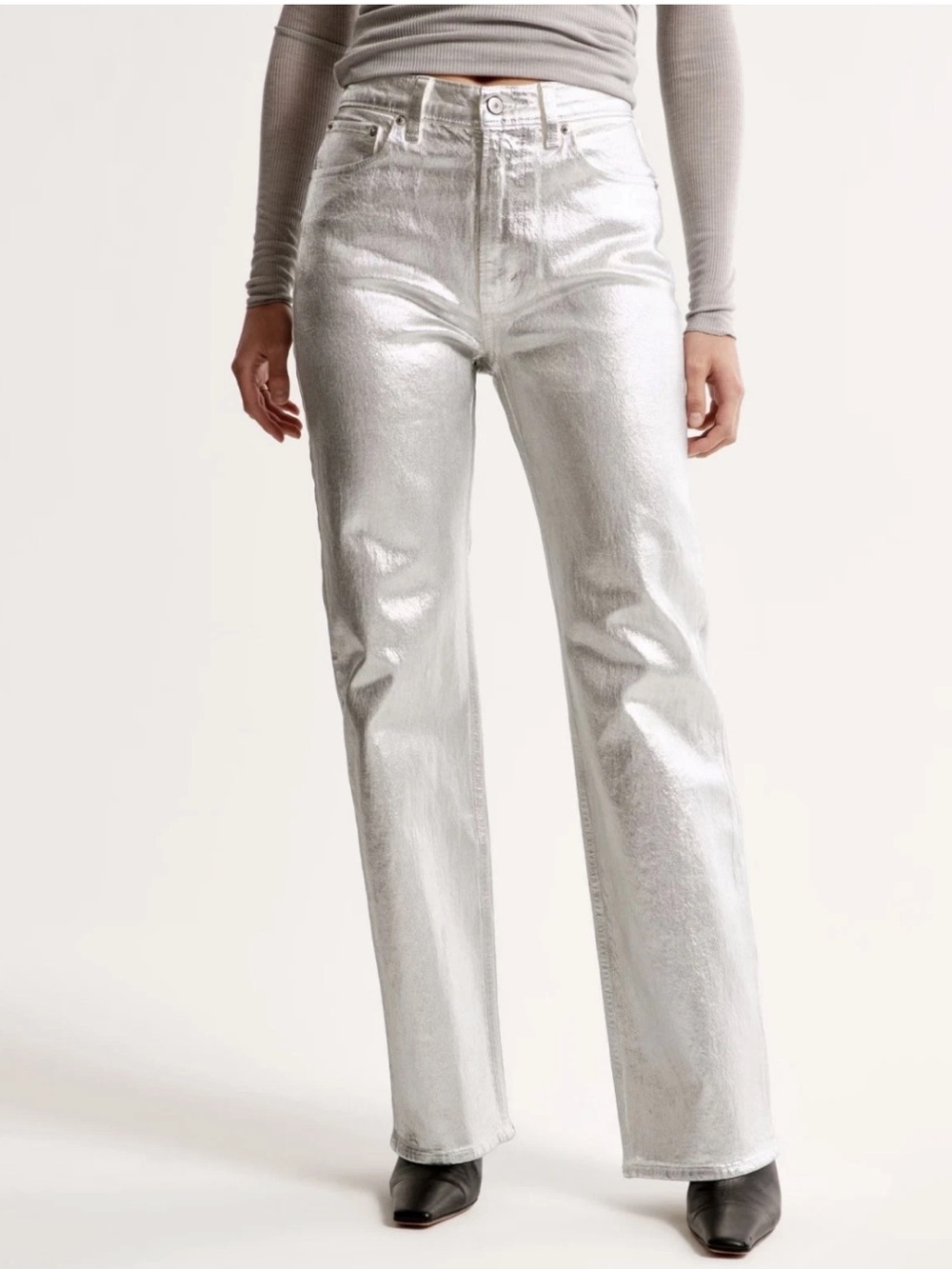 Abercrombie & Fitch high rise Metallic Silver coated jeans- NWT. Retail 120